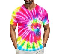 Men's V-Neck Tie Dye T-Shirt,Short Sleeve Casual Top,Breathable Summer Casual Basic Tees Top Regular Fit (Multicolor)
