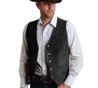 Men's V-Neck Waistcoat Groom's Wedding Vest Traditional Oktoberfest Vest Jacket Beer Festival Halloween Fancy Dress Vintage Men's Suede Western Cowboy Casual Jacket in British Style Black