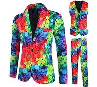 Mens Valentine Suit Slim Fit, 2 Piece Suits Set for Men Cute Heart Printed Suit Tuxdeo Prom Weddding Blazer Vest Pants(Green,Large)