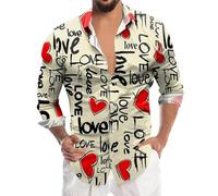 Men's Valentine's Day Digital 3D Print Button Down Long Sleeve Top Breathable Comfortable Stylish Fashion, khaki, M