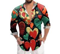 Men's Valentine's Day Digital 3D Print Button Down Long Sleeve Top Breathable Comfortable Stylish Fashion, black, 3XL