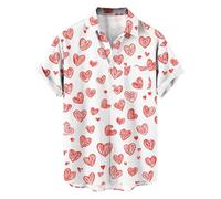 Men's Valentine's Day Shirts Short Sleeve Love Heart Pattern Button Down Shirt 4-Way Strech Comfort Regular Fit Tops Men UK Graphic Print Casual Shirts Gift for Him