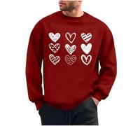 Mens Valentine's Day Sweatshirt Fashion Classic Print Crew Neck Sweatshirts Casual Long Sleeve Solid Color Pullover Tops Romantic Festival Loungewear Everyday Basic Tee Shirt UK