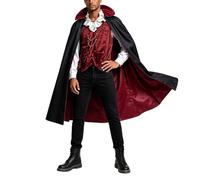 Mens Vampire Costume, Dracula Halloween Costumes for Men | Gothic Vampire Cape with Attached Ruffle-detail Shirt Front, Adult Halloween Outfit for Fancy Dress