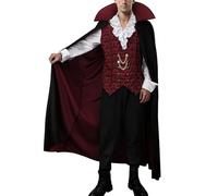 Mens Vampire Fancy Dress Costume Set, Ruffle Shirt & Long Cloak with Stand Collar, Dracula Victorian Gothic Count Outfit for Men, Halloween Cosplay Masquerade Stage Party Event, Autumn Winter