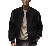 Men's Varsity Jacket Classic Baseball Reversible Jackets Causal Bomber Jacket with Pockets Button Closure Adult Long Sleeve Coat Fashion Jacket Casual Loose Sports Button Down Windbreaker