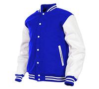 Men's Varsity Jacket Genuine Leather Sleeve and Wool Blend Letterman Boys College Varsity Jackets XXS-5XL (Blue, Large)