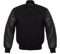 Men's Varsity Letterman Jacket - Wool Body with Genuine Leather Sleeves - Classic Baseball Bomber Style (UK, Alpha, XXL, Regular, Regular, Black Black)
