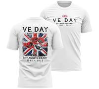 Mens VE Day T Shirt Union Jack Poppies Large Back Print 80th Anniversary for Men Celebrate Patriot, 3XL, White