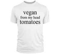 Mens Vegan from My Head Tomatoes T Shirt - Vegan Birthday Gift for Him - Funny Vegetarian Slogan, M, White