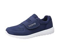 Mens Velcro Trainers Wide Fit Gym Shoes Men Size 10 Breathable Mesh Lightweight Trainers Adjustable Strap Casual Walking Shoes Comfortable Slip Resistant Sneakers for Elderly Daily Fitness Blue
