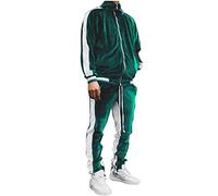 Mens Velour Velvet Tracksuit Set 2 Piece Athletic Sweat Suits Full-Zip Sweatshirt Jacket and Striped Jogging Botttoms Contrast Tracksuits Running Sports Gym Sportwear Casual Exercise Sports Outfit
