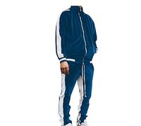 Mens Velour Velvet Tracksuit Set 2 Piece Athletic Sweat Suits Full-Zip Sweatshirt Jacket and Striped Jogging Botttoms Contrast Tracksuits Running Sports Gym Sportwear Casual Exercise Sports Outfit