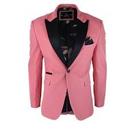 Mens Velvet Blazer Tuxedo Jacket Black Satin Lapel Pastel Blue Pink Green - Pink 40