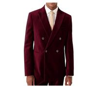 Mens Velvet Double Breasted Blazer Jacket Slim Fall Spring Formal Prom Evening, Burgundy, L