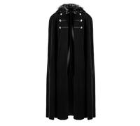 Men's Velvet Fur Collar Viking Cloak Medieval Renaissance King Cape Christmas Halloween Cloak Party Cosplay Costumes (Black)