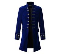Mens Velvet Goth Steampunk Victorian Frock Coat - Blue - M-L