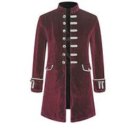 Mens Velvet Goth Steampunk Victorian Frock Coat Gothic Jacket Vintage Medieval Halloween Party Jacket Uniform Vampire Pirate Costume Trench Coat Winter Overcoat UK Sale Clearance