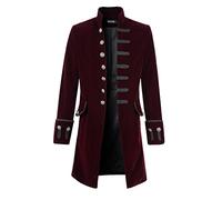 Mens Velvet Goth Steampunk Victorian Frock Coat (M, Burgundy)