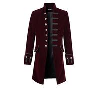 Mens Velvet Goth Steampunk Victorian Frock Coat (XL, Burgundy)