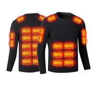 Men's Velvet Heated Underwear, USB Rechargeable Heated Undershirt with 26 Heating Zones Thermal Underwear, Mens Electric Heat Base Tops Winter Long Sleeve Crew Neck Warm Base Shirt Black