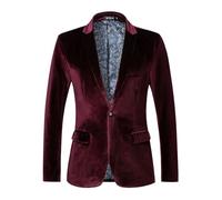 Men's Velvet Regular Fit Classic British Suit Jacket 1 Button Placket Plain Business Blazer Sporty Suit Jacket for Party Wedding Graduation Jacket, Wine Red, L