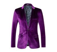 Men's Velvet Regular Fit Classic British Suit Jacket 1 Button Placket Plain Business Blazer Sporty Suit Jacket for Party Wedding Graduation Jacket, purple, XXL