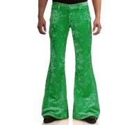 Men's Velvet Relaxed Vintage 60s 70s Bell Bottom Stretch Fit Classic Comfort Flared Flares Retro Leg Disco Pants, Green, 3X-Large