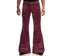 Men's Velvet Relaxed Vintage 60s 70s Bell Bottom Stretch Fit Classic Comfort Flared Flares Retro Leg Disco Pants, Burgundy, XXL