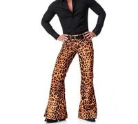 Men's Velvet Relaxed Vintage 60s 70s Bell Bottom Stretch Fit Classic Comfort Flared Flares Retro Leg Disco Pants, Leopard Print, 4X-Large