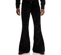 Men's Velvet Relaxed Vintage 60s 70s Bell Bottom Stretch Fit Classic Comfort Flared Flares Retro Leg Disco Pants, Black, X-Large