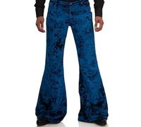 Men's Velvet Relaxed Vintage 60s 70s Bell Bottom Stretch Fit Classic Comfort Flared Flares Retro Leg Disco Pants, Blue, X-Large