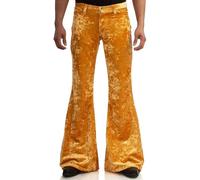 Men's Velvet Relaxed Vintage 60s 70s Bell Bottom Stretch Fit Classic Comfort Flared Flares Retro Leg Disco Pants, Gold, 4X-Large