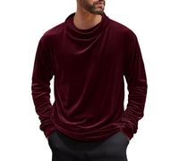 Mens Velvet Sweatshirt Long Sleeve Warm Tops Trendy Plain Round Collar Pullover Jumper Custom Loose Comfy Breathable Shirt Stylish Mens Activewear for Winter Wear Indoor Leisure (Brick Red, L)