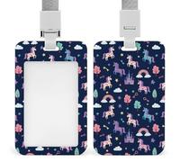 Men's Vertical ID Badge Holder, Pink Blue Unicorns Rainbow Cloud Smooth Versatile Plastic Lanyard for ID Badges, Cool Doctors and Nurses Name Card Holder
