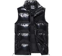 Men's Vest, 2023 Winter Warm Men's Sleeveless Jacket Stand Collar Vest Man Jacket Waistcoat Down Vest Quilted Padded Shiny Gilet (S, Black)