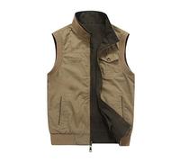 Men's Vest, Casual Lightweight Outdoor Gilet with Multi Pockets, Full Zip Sleeveless Jacket for Safari Fishing Photo Travel Summer Work Vest,Khaki,4XL