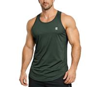 Men's Vest Tank top, Sleeveless Shirt with a Y-Shaped Back, Quick-Drying and Breathable Muscle Vest, Curved Hem, Suitable for Gym, Fitness, and Running. Deep Green XL