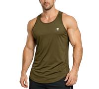Men's Vest Tank top, Sleeveless Shirt with a Y-Shaped Back, Quick-Drying and Breathable Muscle Vest, Curved Hem, Suitable for Gym, Fitness, and Running. Army Green M