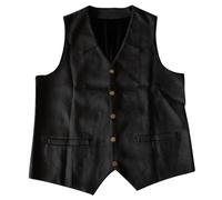 Mens Vest Tops - Mens Gentlemens Plays Retro V Neck Solid Color Pocket Button Vest Vest (Black Xxl)