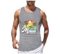 Mens Vest Tops - Mens Summer Beach Hawaii Digital 3D Printed Top Vest Sleeveless Top (Grey M)