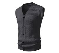 Mens Vest Tops Ribbed Knitted Pullover Sleeveless V-Neck Sweater Vest Button Down Jumpers Slim Fit Casual Knit Waistcoat Winter Gilet for Gentlemen Solid Color Knitwear Vests
