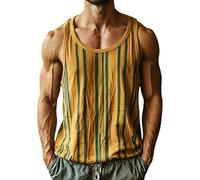 Mens Vest Tops Striped Quick Dry Tank, Vests for Men UK Gym Workout Wear | Polyester Spandex Vest Striped Gym Tank Moisture Wicking Top Crew Neck Sleeveless Shirt Muscle Fit Big and Tall M-6XL
