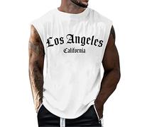 Mens Vest Tops Summer Slim Fit Top Sleeveless Muscle T-Shirt Easy Dry Tank Gym T Shirts Workout Sports Running Athletic Activities White