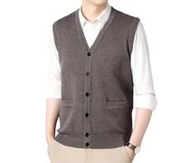 Men's Vest V-Neck Cardigan Sweater 100% Cashmere Button Front Sleeveless Pullover for