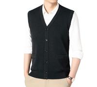 Men's Vest V-Neck Cardigan Sweater 100% Cashmere Button Front Sleeveless Pullover for