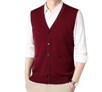 Men's Vest V-Neck Cardigan Sweater 100% Cashmere Button Front Sleeveless Pullover for