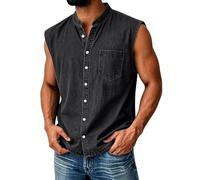 Men's Vests - Denim Vest with Pocket Retro Henley Summer Top Vests Button | Down Plain Loose Fit Tank Top Men Classic Sports Tops Adult for Workout, Everyday Use and Training Activities