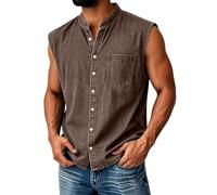Men's Vests - Denim Vest with Pocket Retro Henley Summer Top Vests Button | Down Plain Loose Fit Tank Top Men Classic Sports Tops Adult for Workout, Everyday Use and Training Activities