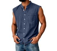 Men's Vests - Denim Vest with Pocket Retro Henley Summer Top Vests Button | Down Plain Loose Fit Tank Top Men Classic Sports Tops Adult for Workout, Everyday Use and Training Activities